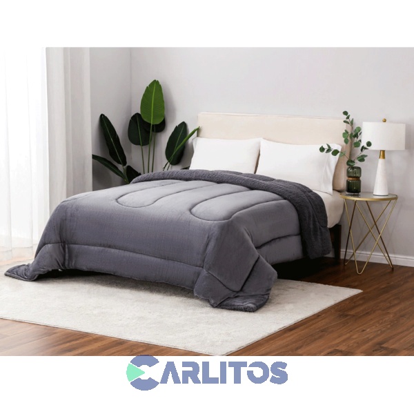 Acolchado Twin Size Winter Mantra Con Corderito Gris