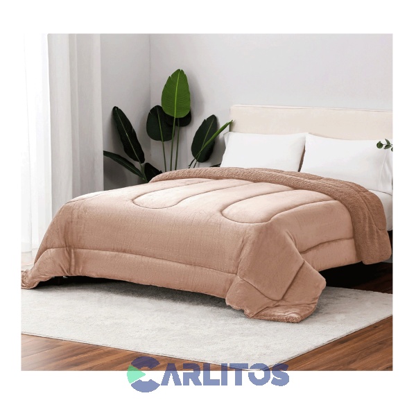 Acolchado Queen Size Winter Mantra Con Corderito Beige