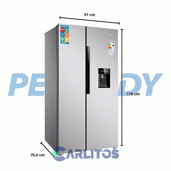 Heladera No Frost Side By Side Peabody 554 Litros Acero Inoxidable Inverter Pe-sbs606inv