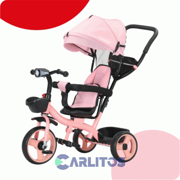 Triciclo Con Barral y Capota-Asiento Giratorio 360° Rosa Bebesit Sl-1870
