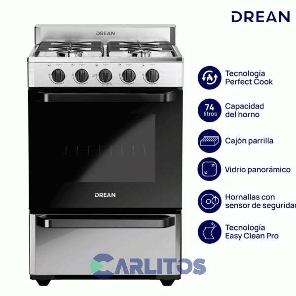 Cocina A Gas Drean 56 CM Acero Inoxidable Multigas Cd5602ai0