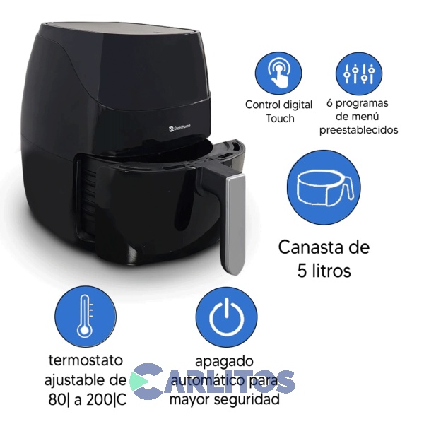 Freidora De Aire Steel Home Fryer Digital Negra  Af5lk-sh