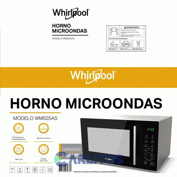 Microondas Digital Con Grill Whirlpool 25 Litros Silver Wms25bs