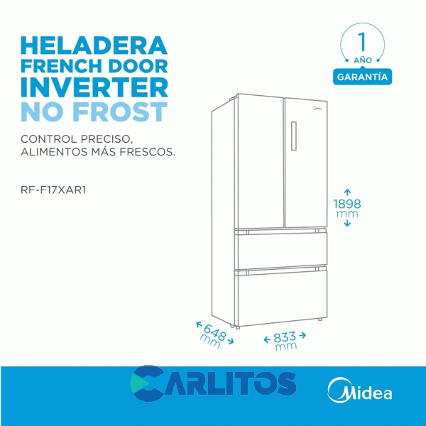 Heladera No Frost Side By Side Midea 470 Litros Inverter  Acero IRf-f17xar1