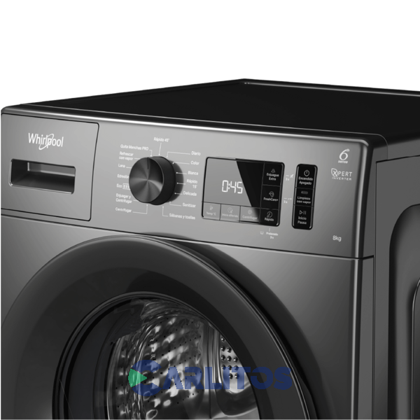 LAVARROPA CARGA FRONTAL 8 KG GRIS 1200 RPM INVERTER WHIRLPOOL WNQ80AS