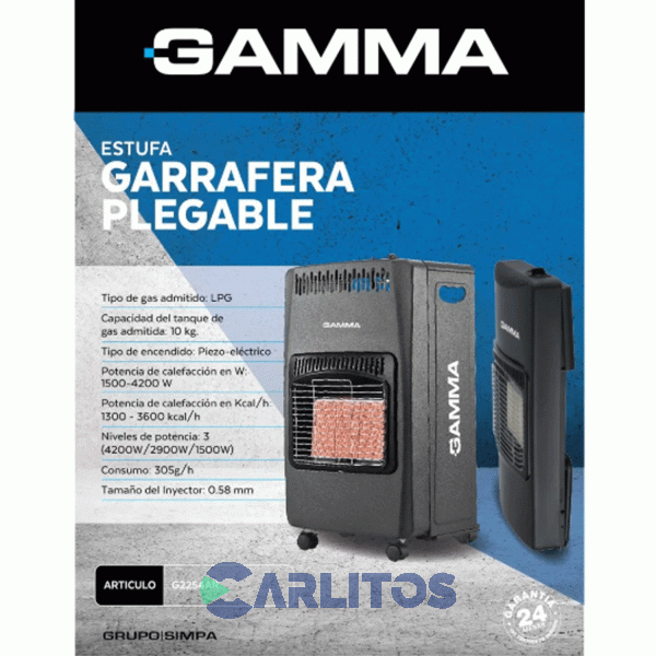 Estufa Garrafera Gamma Plegable 4200 Calorias Gas Envasado