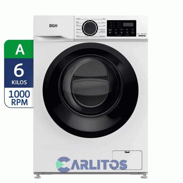 Lavarropa Carga Frontal Inverter Bgh 6 KG-1000 RPM Blanco Bwfi06w24ar