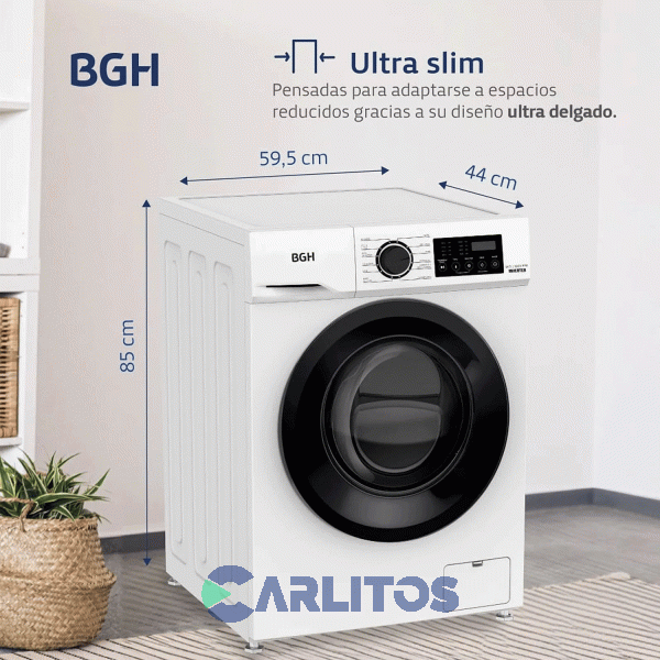 Lavarropa Carga Frontal Inverter Bgh 6 KG-1000 RPM Blanco Bwfi06w24ar