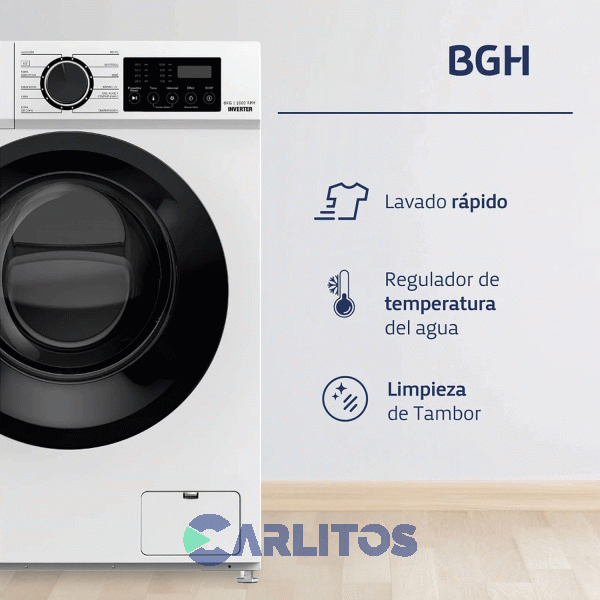 Lavarropa Carga Frontal Inverter Bgh 6 KG-1000 RPM Blanco Bwfi06w24ar