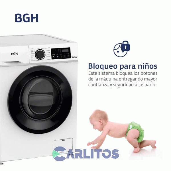 Lavarropa Carga Frontal Inverter Bgh 6 KG-1000 RPM Blanco Bwfi06w24ar