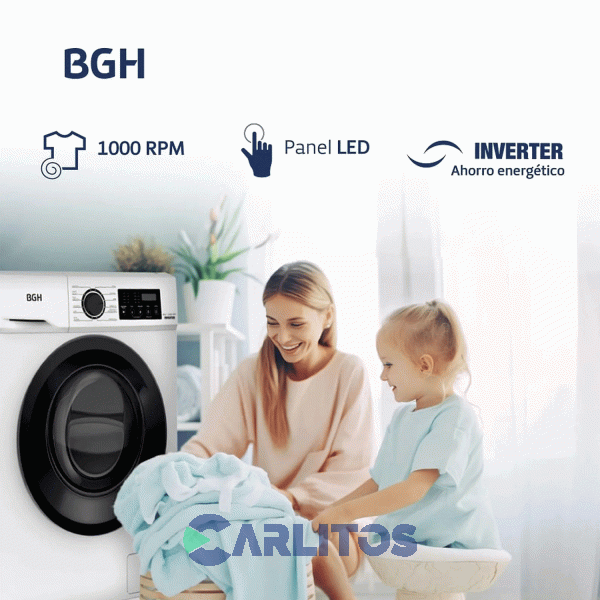 Lavarropa Carga Frontal Inverter Bgh 6 KG-1000 RPM Blanco Bwfi06w24ar