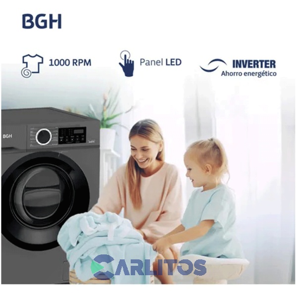 Lavarropa Carga Frontal Bgh Inverter 6 KG -1000 RPM Gris Bwfi06s24ar