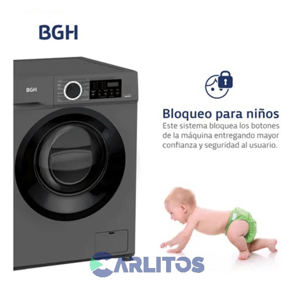 Lavarropa Carga Frontal Bgh Inverter 6 KG -1000 RPM Gris Bwfi06s24ar