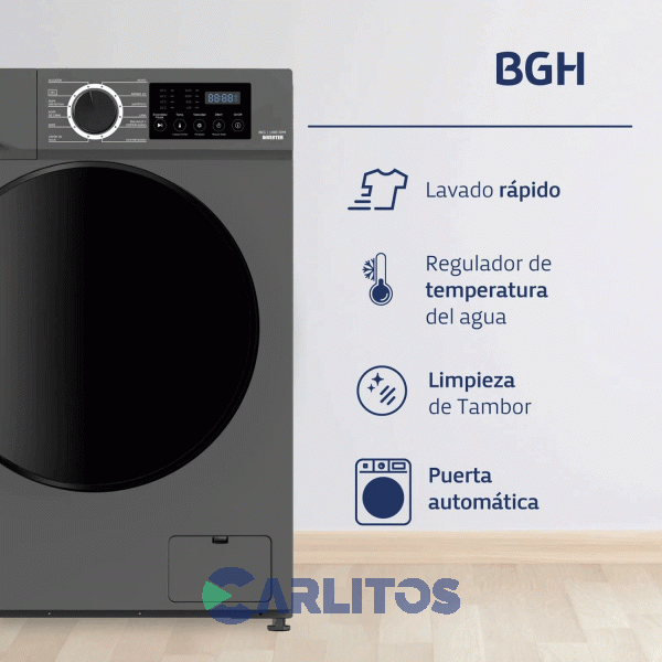 Lavarropa Carga Frontal Inverter Bgh 8 KG- 1400 RPM Gris bwfi08s24ar
