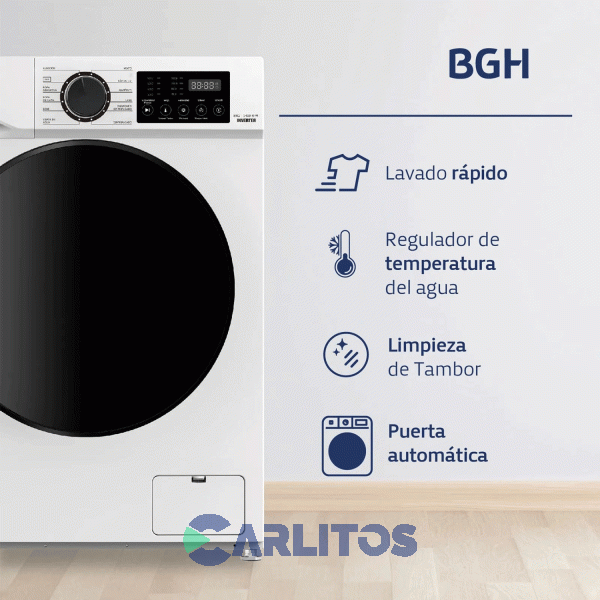 Lavarropa Carga Frontal Inverter Bgh 8 KG -1400 RPM Blanco BwfI08w24ar