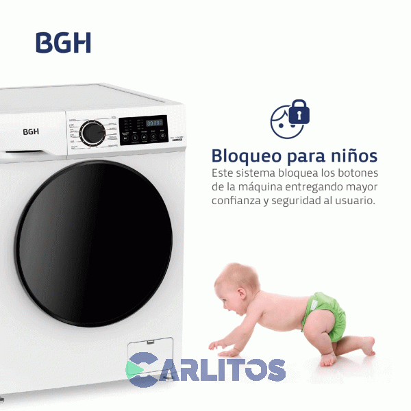 Lavarropa Carga Frontal Inverter Bgh 8 KG -1400 RPM Blanco BwfI08w24ar