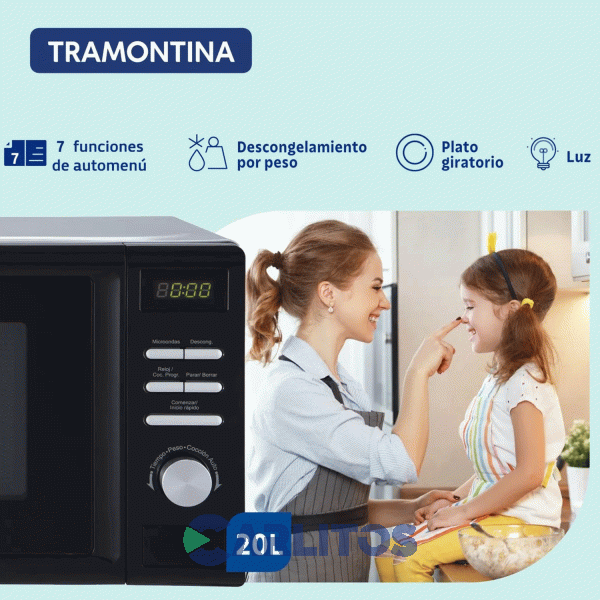 Microondas Digital Tramontina 20 Litros Negro Glass Cook 20l Mcd