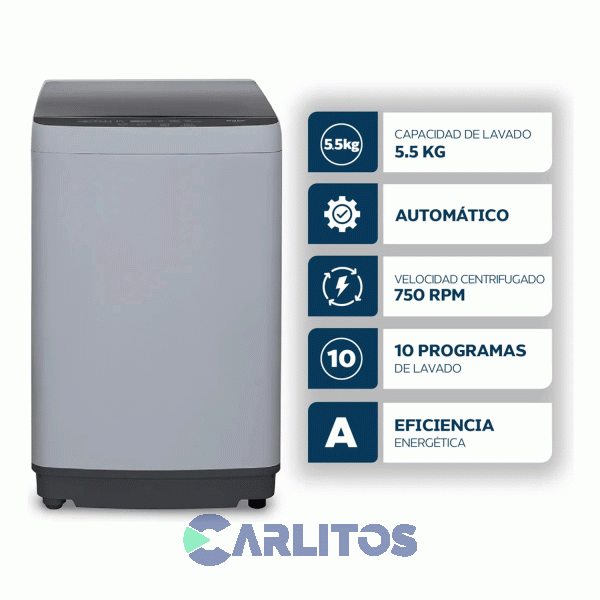 Lavarropa Carga Superior Philco 5.5 KG - 750 RPM Plata Phcs07b