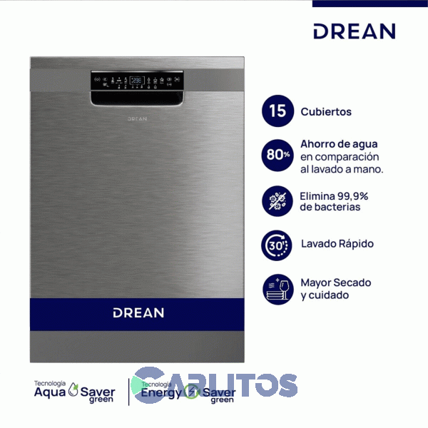 Lavavajilla Drean 15 Cubiertos Acero Inoxidable Lvdr1506ci0