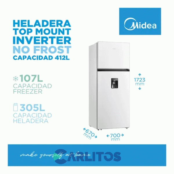 Heladera No Frost Midea Inverter 412 Litros Blanca Mdrt580mte01adw