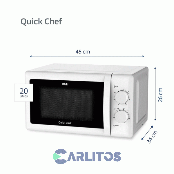 Microondas Rotativo Bgh 20 Litros Blanco B120m20i