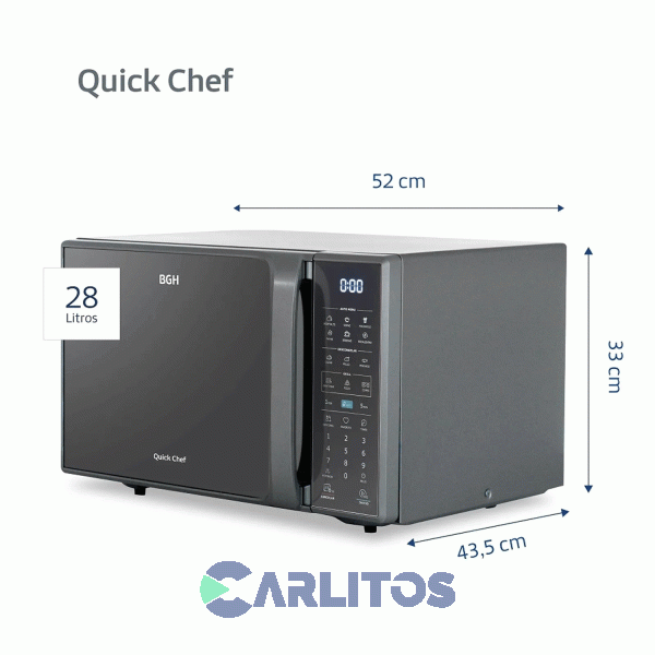 Microondas Con Grill Digital Bgh 28 Litros Gris Bifuncion B228ds20i