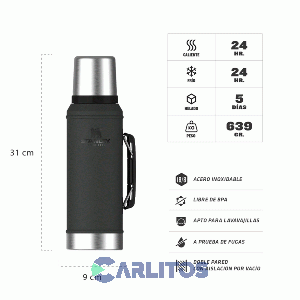 Termo De Mate Stanley Legendario Clásico 0.950 Litros Negro 2.0
