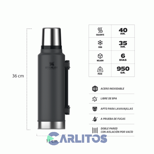 Termo De Mate Stanley Legendario Clásico XL 1.4 Litros Negro 2.0