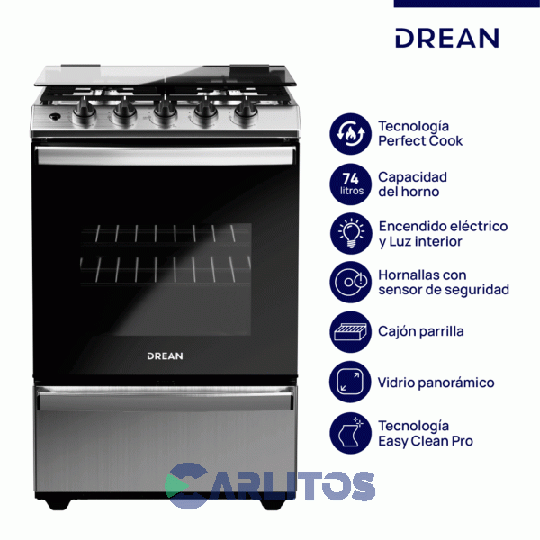 Cocina A Gas Drean 56 CM Acero Inoxidable Multigas Cd5614ai0