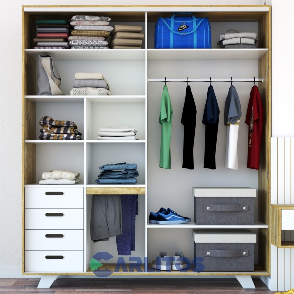 Placard Vestidor 1.80 Mts Línea Nordic Puertas Corredizas La Esperanza Atakama y Laqueado Blanco
