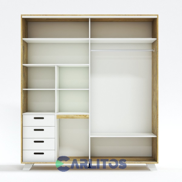 Placard Vestidor 1.80 Mts Línea Nordic Puertas Corredizas La Esperanza Atakama y Laqueado Blanco