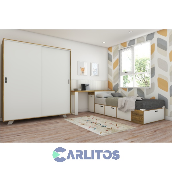 Placard Vestidor 1.80 Mts Línea Nordic Puertas Corredizas La Esperanza Atakama y Laqueado Blanco