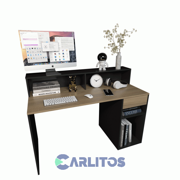 Escritorio Con Repisa Tables Con Olmo Finlandes Cod: 3049-Negro