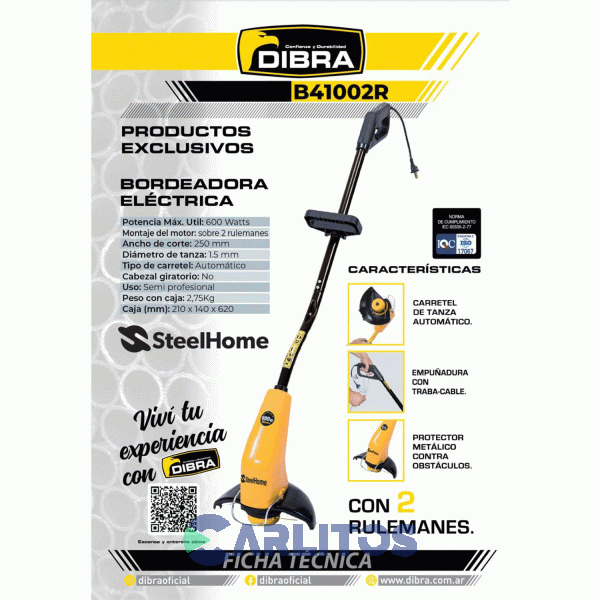 Bordeadora Eléctrica Steel Home 600 Watts B41002r