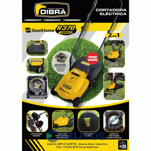 Cortadora De Cesped Elect. Steel Home 3/4 HP Con Recolector R370