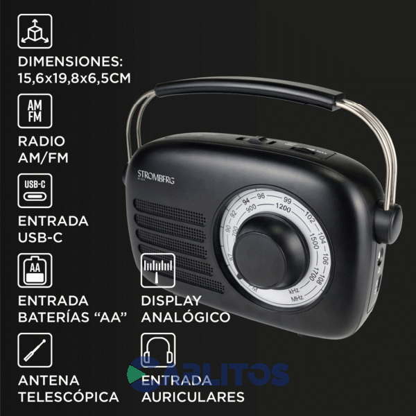 Radio Portátil Stromberg-Carlson Am/Fm Analógica Carga Usb Rv-2024