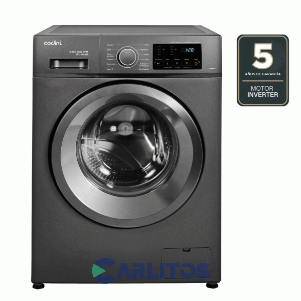 Lavarropa Carga Frontal Codini Inverter 6 Kg 1000 Rpm Aiafa6010g Gris