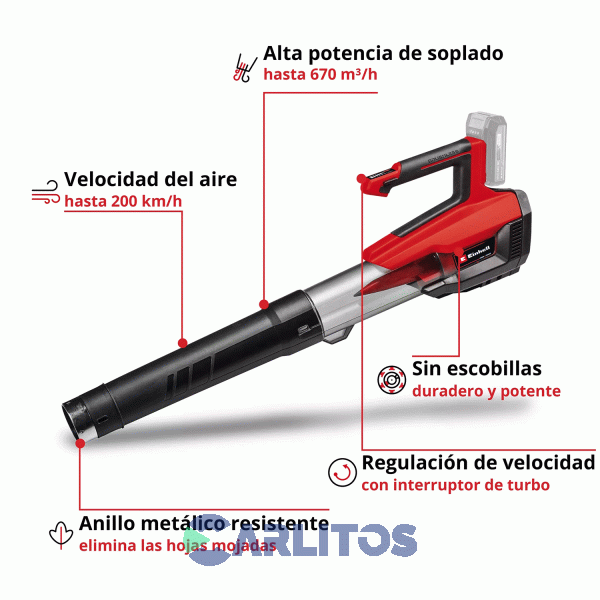 Soplador Inalámbrico Einhell 18 V 3433555 Gp-Lb 18/200 Li E-Solo