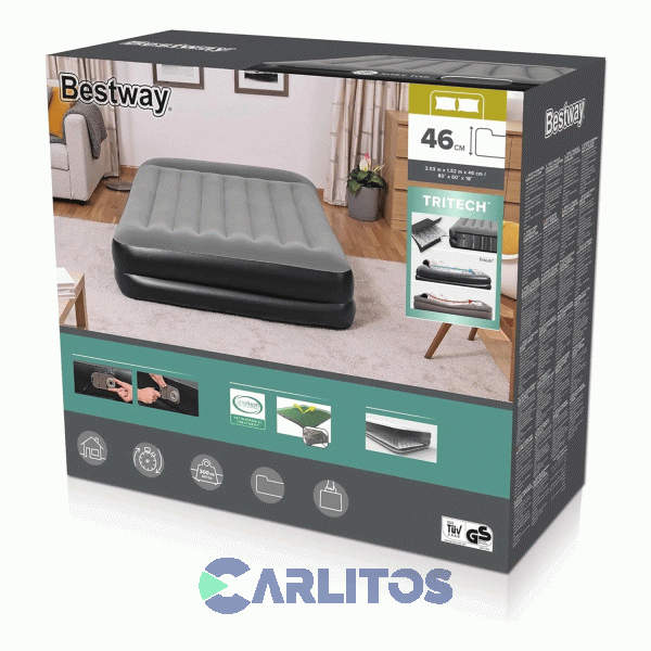 Colchon Inflable Doble Con Inflador Electrico 203 X 152 X 46 Cm Bestway 67403