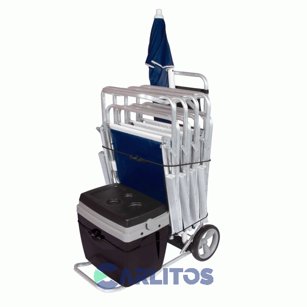 Carrito Para Playa Mor Aluminio Con Extensión Para Conservadora 2596 Negro