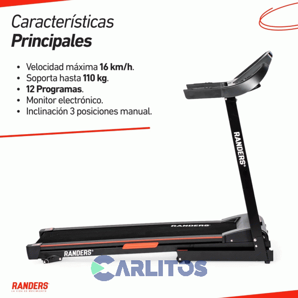 Fitness Cinta Motorizada 1.75 Hp Randers Inclinacion Manual Arg-466