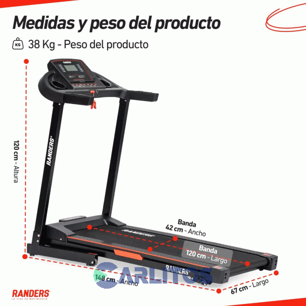 Fitness Cinta Motorizada 1.75 Hp Randers Inclinacion Manual Arg-466