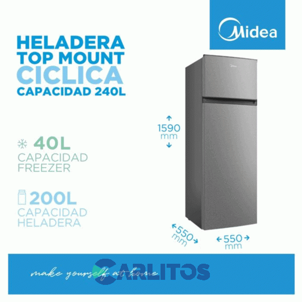 Heladera Con Freezer Midea 240 Litros Plata Mdrt333fge50a