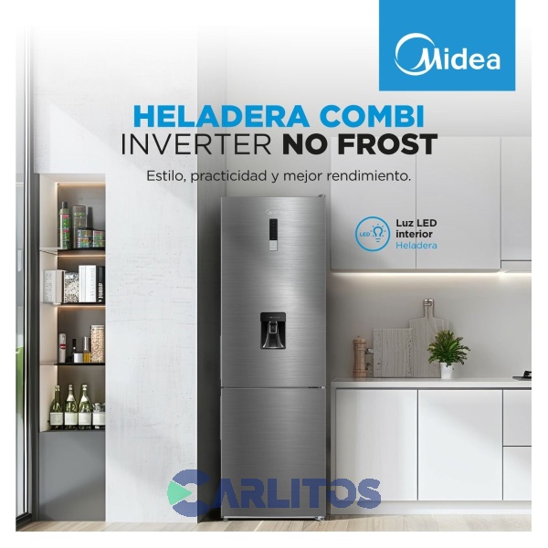 Heladera No Frost Midea Combi Inverter 300 Litros Acero Inoxidable Mdrb424fge46a-w