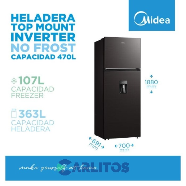 Heladera No Frost Midea Inverter 470 Litros Negra Mdrt645MTE28adw