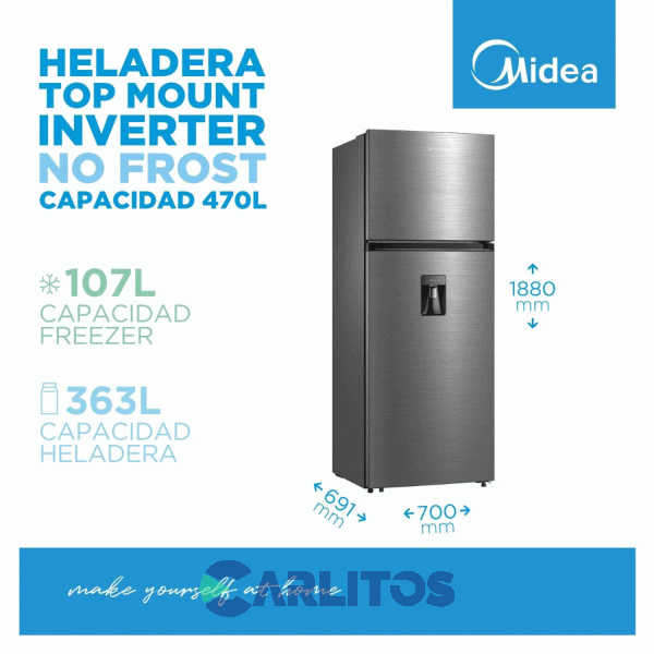 Heladera No Frost Midea Inverter 470 Litros Acero Inoxidable Mdrt645mte46adw