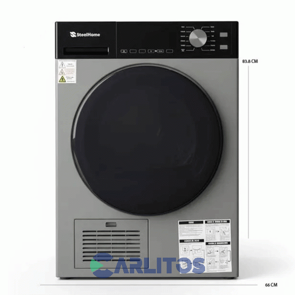Secarropa Automático Por Calor Y Condensación Steel Home 8 KG Gris- Sh-sc8g
