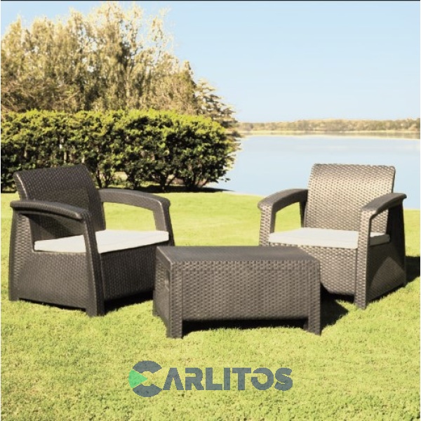 Juego De Jardín Simil Ratan 3 Cuerpos Voss Roma Set1 Capuchino