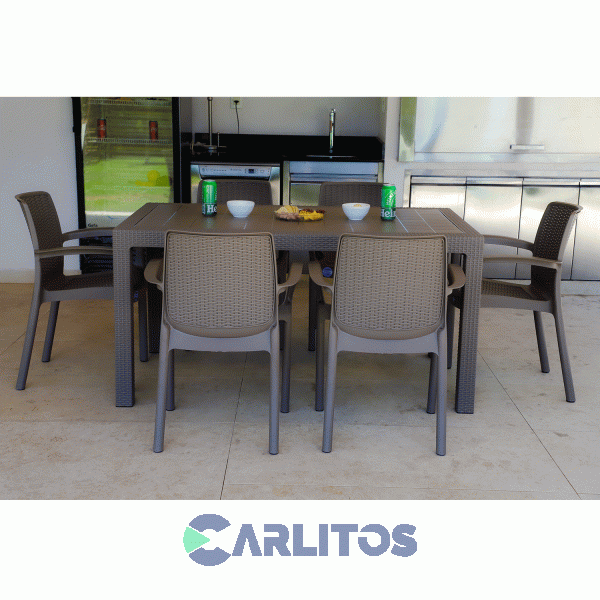 Mesa Simil Rattan Voss Indonesia 1.50 Mts Tapa Plástica Capuchino