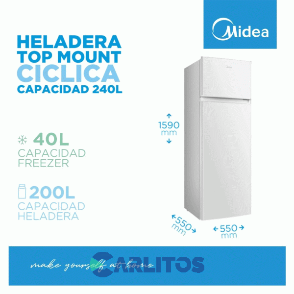 Heladera Con Freezer Midea 240 Litros Blanca Mdrt333fge01a
